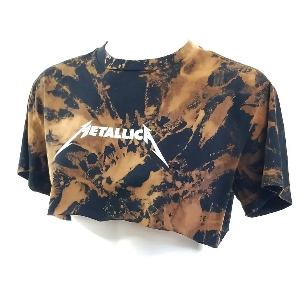 METALLICA Acid Washed, Distressed "Cropped" Crop Top (Band Tee) Rock Tee Rap Tee - Picture 3 of 4